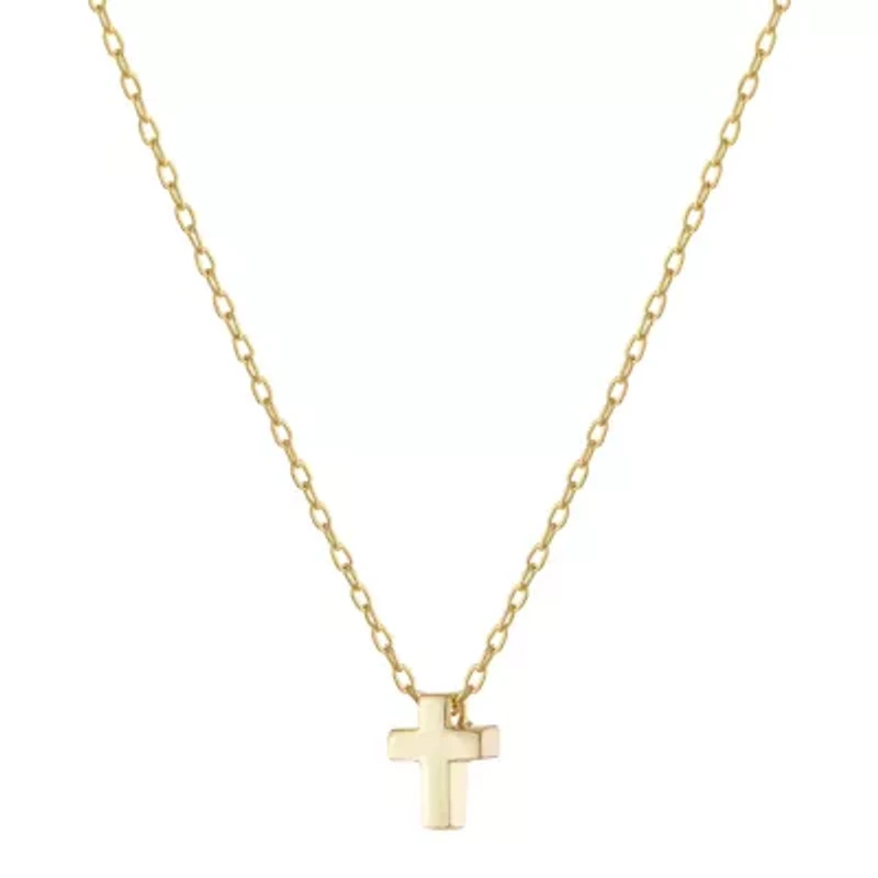 Gold Over Sterling Silver 16+2IN Small Cross Pendant Necklace