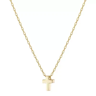 Gold Over Sterling Silver 16+2IN Small Cross Pendant Necklace