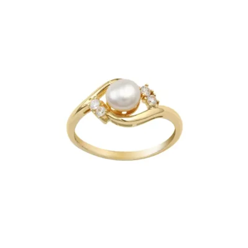 Sterling Silver Fresh Water Pearl Ring with Cubic Zirconia Accents 7