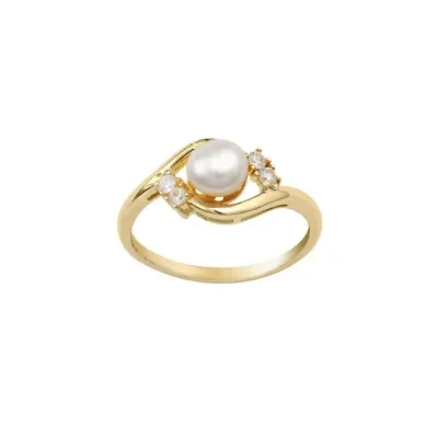 Sterling Silver Fresh Water Pearl Ring with Cubic Zirconia Accents 7
