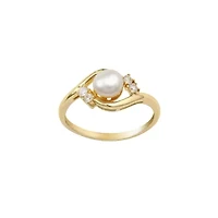 Sterling Silver Fresh Water Pearl Ring with Cubic Zirconia Accents 7