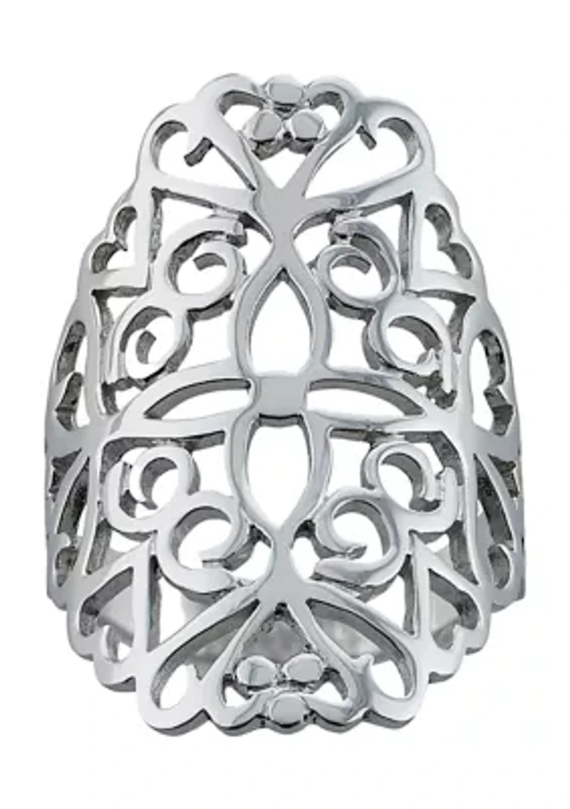 Sterling Silver Laser Cut Heart and Flower Ring