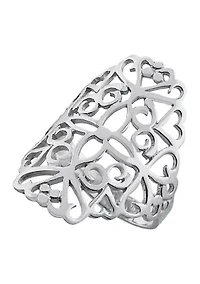 Sterling Silver Laser Cut Heart and Flower Ring