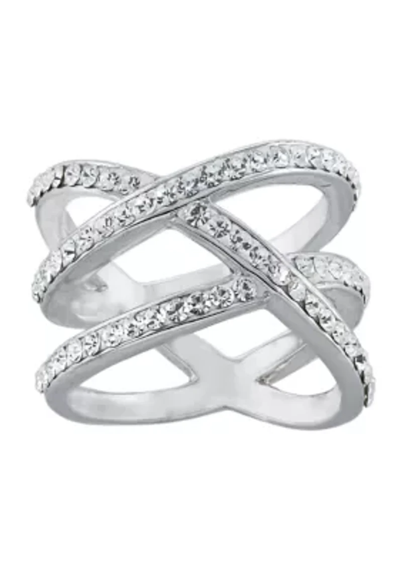 Sterling Silver Crystal Woven Band Ring