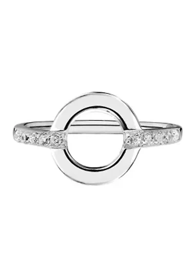 Sterling Silver Cubic Zirconia Pave Open Circle Ring