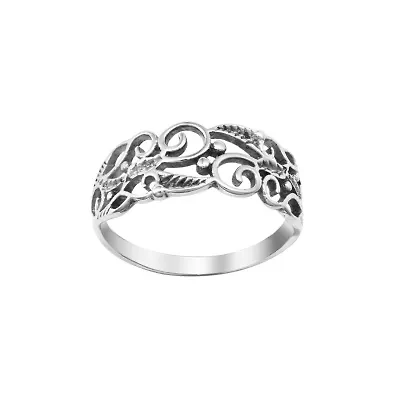 Sterling Silver Filigree Leaf Ring Size 7