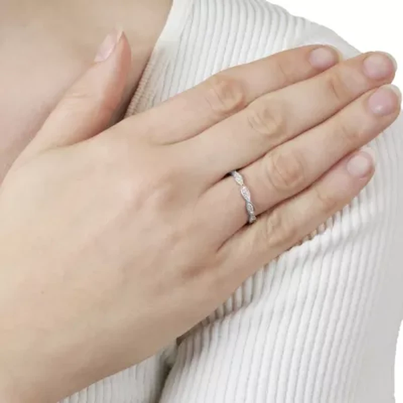 Sterling Silver Cubic Zirconia Pave Wrap Marquise Band Ring Size 7