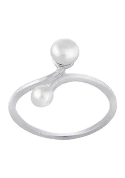 Sterling Silver 4mm and 5mm Freshwater Pearl Bypass Ring - Size 8