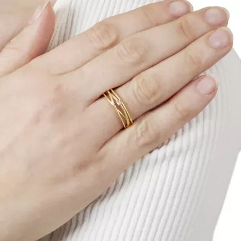 Gold Over Sterling Silver Cubic Zirconia Crossover Ring Size 8