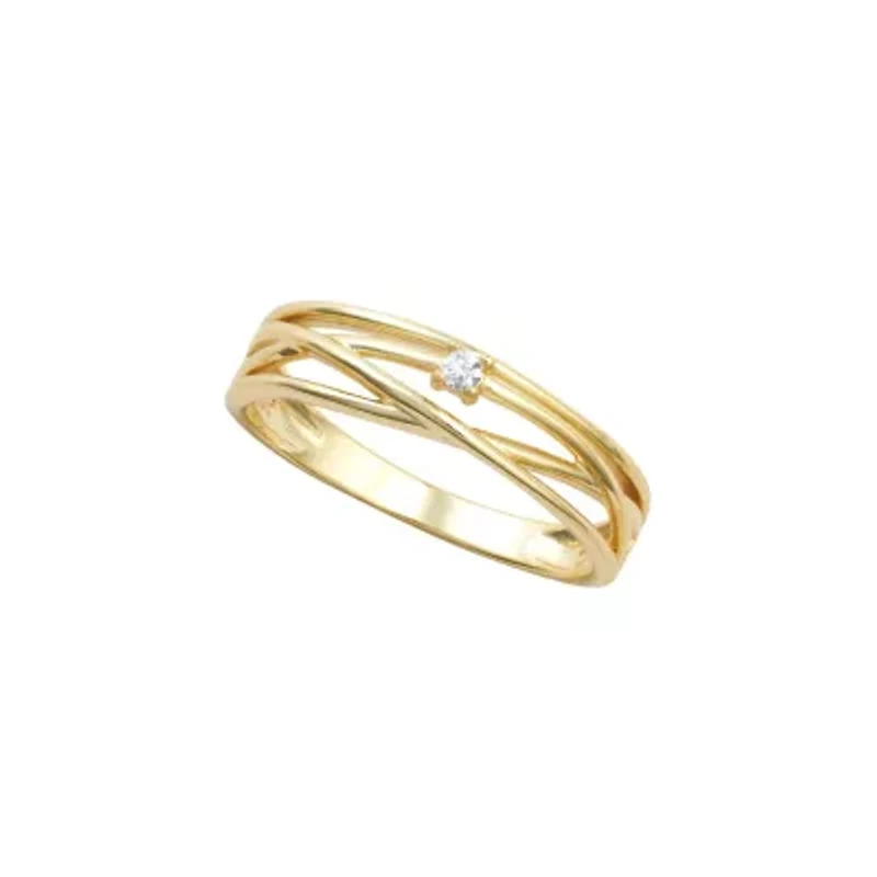 Gold Over Sterling Silver Cubic Zirconia Crossover Ring Size 8