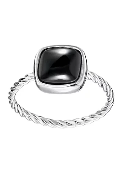 Sterling Silver Black Onyx Square with Braided Band Ring