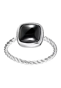 Sterling Silver Black Onyx Square with Braided Band Ring