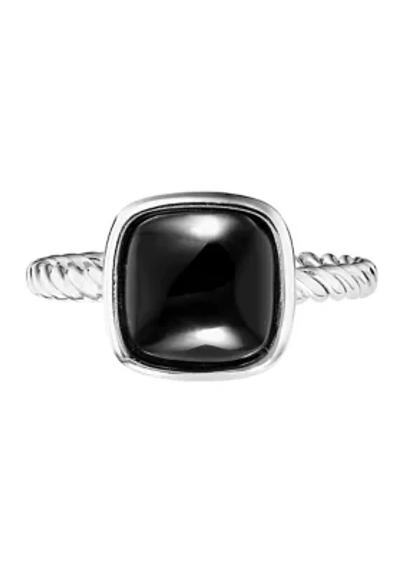 Sterling Silver Black Onyx Square with Braided Band Ring