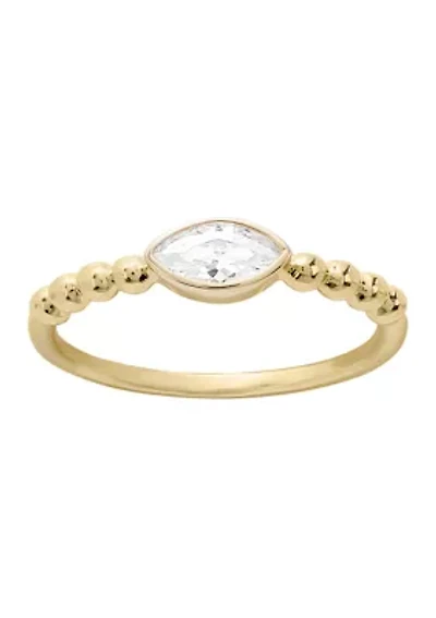 Cubic Zirconia Bezel Beaded Gold Plated Ring