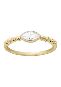 Cubic Zirconia Bezel Beaded Gold Plated Ring