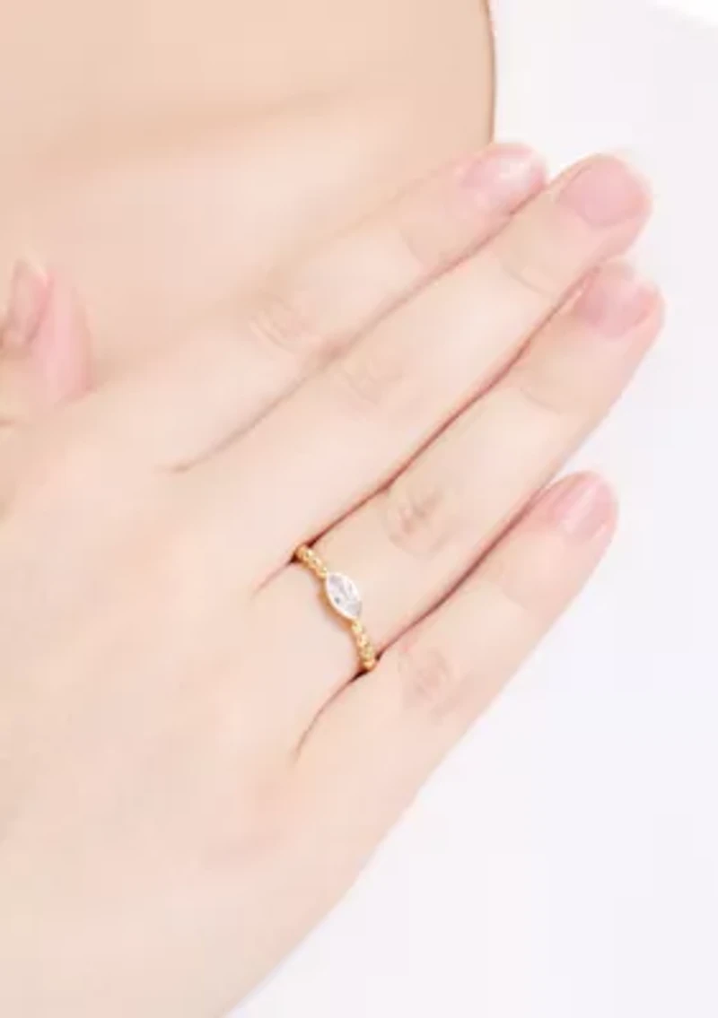 Cubic Zirconia Bezel Beaded Gold Plated Ring