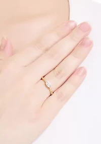 Cubic Zirconia Bezel Beaded Gold Plated Ring