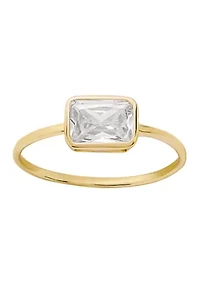 Cubic Zirconia Emerald Cut Gold Over Silver Ring 