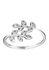 Sterling Silver Cubic Zirconia Double Leaf Novelty Ring