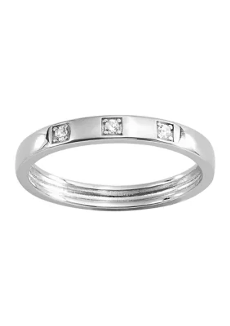 Sterling Silver 3 Cubic Zirconia Bezel Band Ring - Size 7