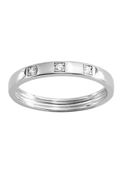 Sterling Silver 3 Cubic Zirconia Bezel Band Ring - Size 7