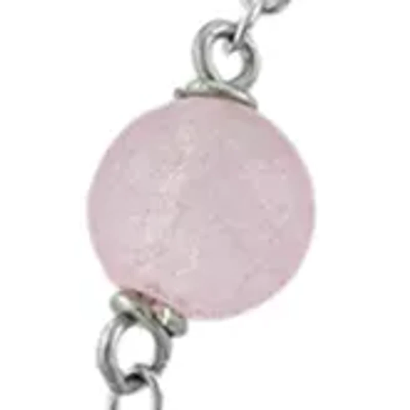 9 Inch Rose Quartz Beaded Anklet in Sterling Silver