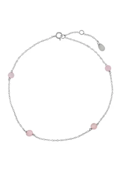 9 Inch Rose Quartz Beaded Anklet in Sterling Silver