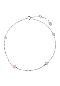 9 Inch Rose Quartz Beaded Anklet in Sterling Silver