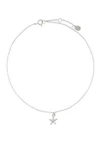 Sterling Silver 9.5" + 1" Extender Starfish Charm Ankle Bracelet