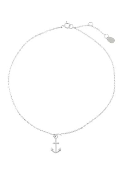 Sterling Silver 9.5" + 1" Anchor Station Anklet