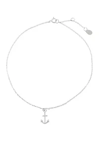 Sterling Silver 9.5" + 1" Anchor Station Anklet