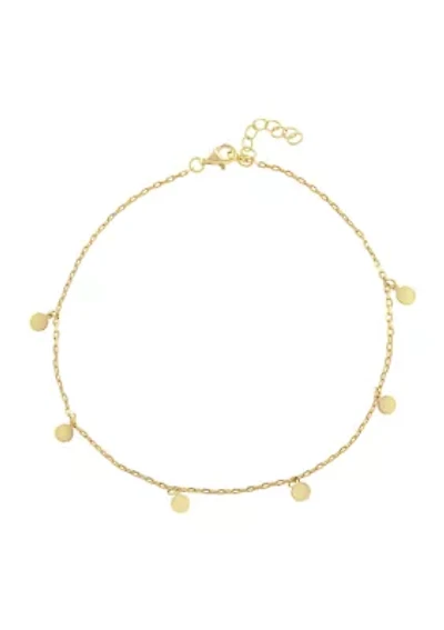 Gold Over Sterling Silver 9" + 1" Dangle Disc Charm Ankle Bracelet
