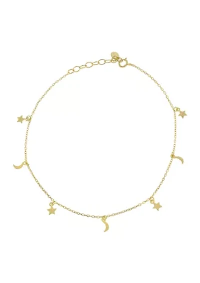 Yellow Gold Over Sterling Silver Mirror Chain Anklet