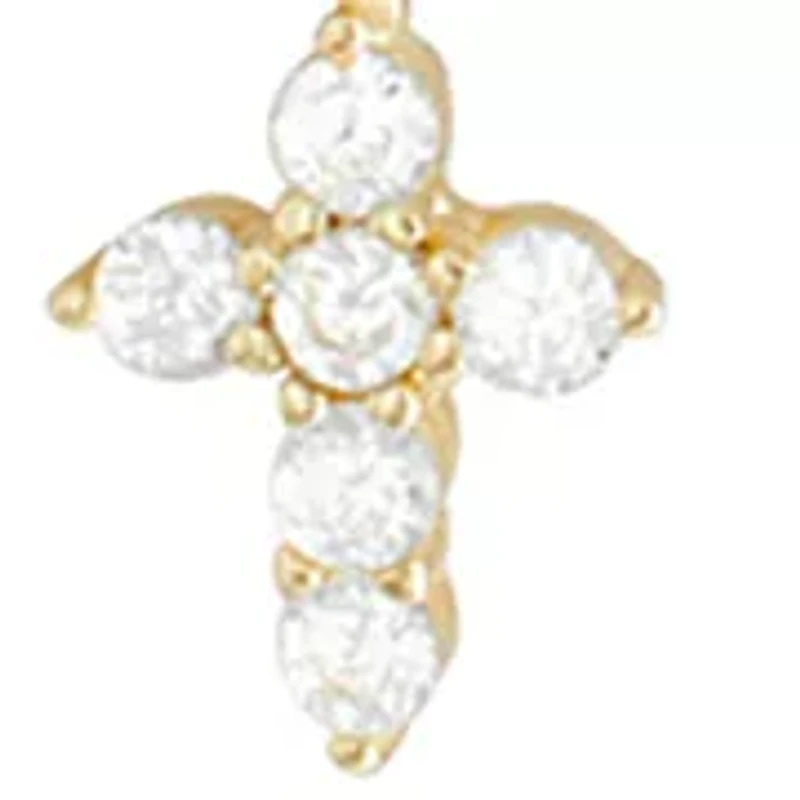 Gold Plated Sterling Silver 9" + 1" Extender Cubic Zirconia Cross Ankle Bracelet