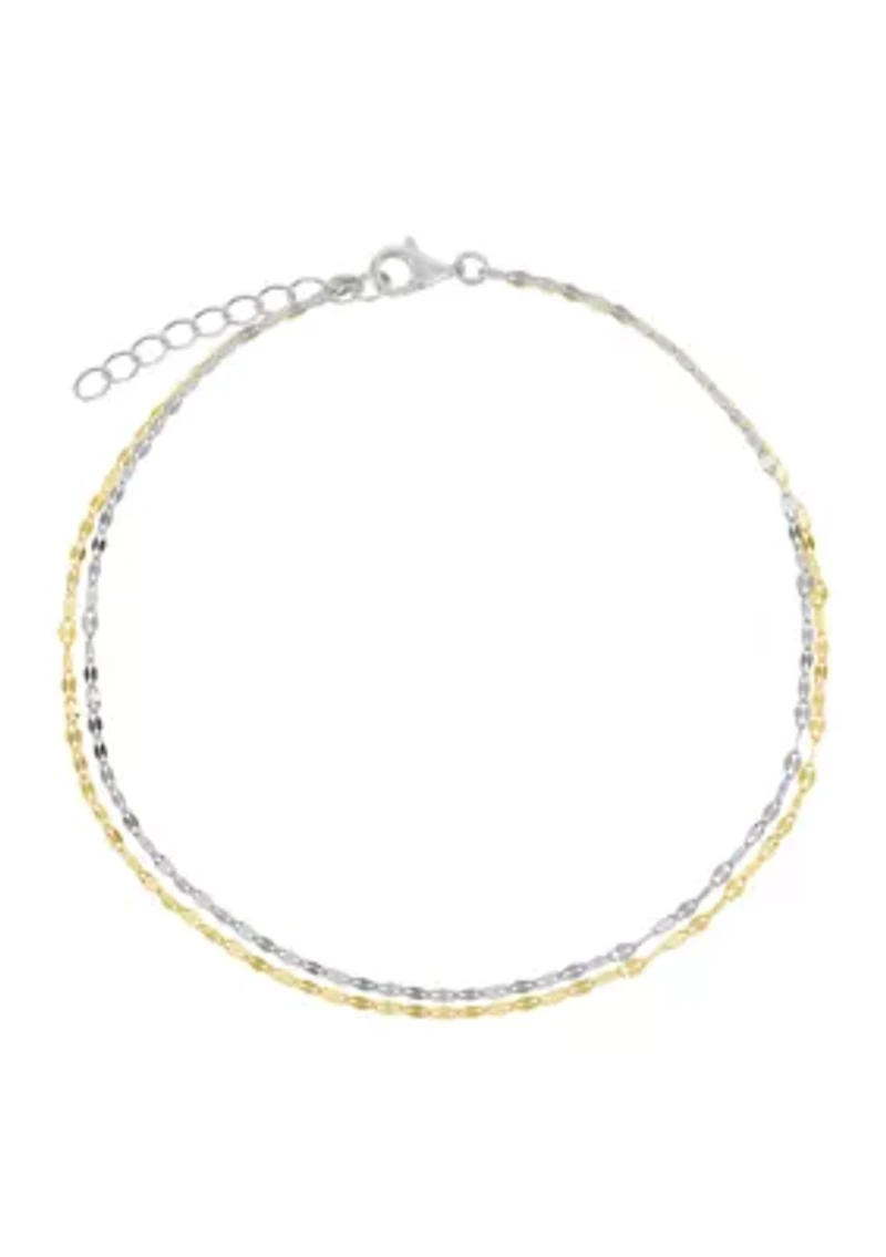 Two Tone Sterling Silver Double Mirror Anklet