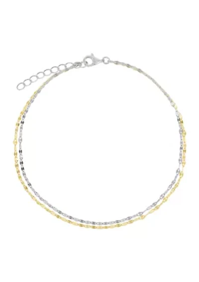 Two Tone Sterling Silver Double Mirror Anklet