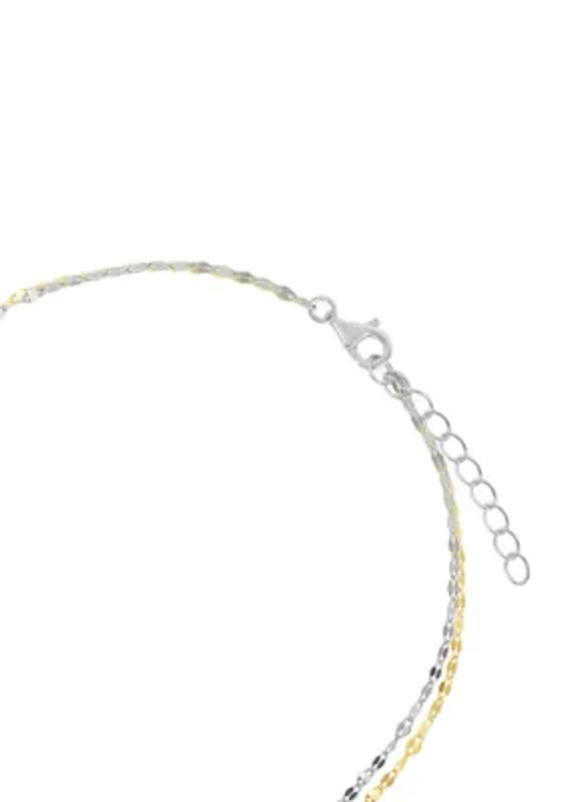 Two Tone Sterling Silver Double Mirror Anklet