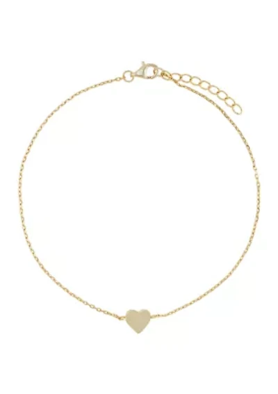 Gold Over Sterling Silver 9" + 1" Heart Charm Ankle Bracelet