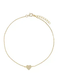 Gold Over Sterling Silver 9" + 1" Heart Charm Ankle Bracelet