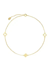 Gold Over Sterling Silver Triple Clover Chain Anklet