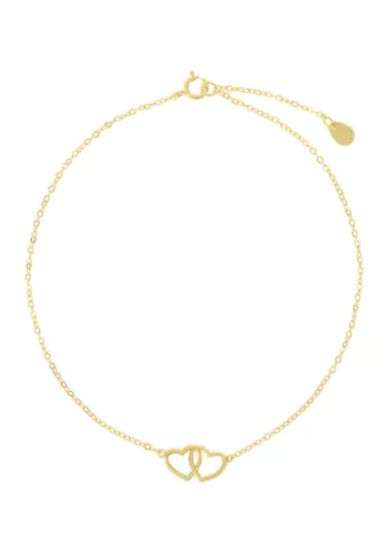 Gold Over Sterling Silver Interlocking Heart Anklet