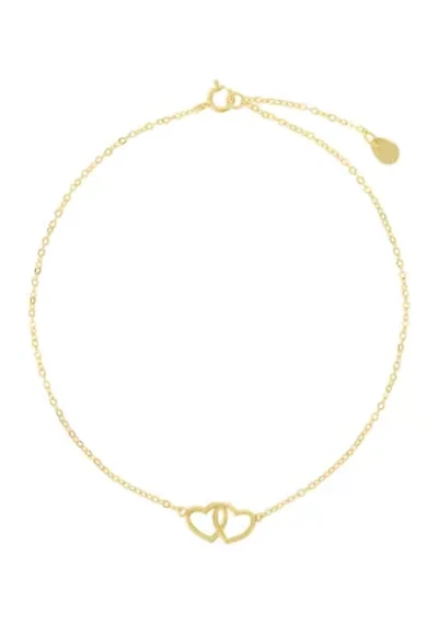 Gold Over Sterling Silver Interlocking Heart Anklet