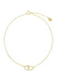 Gold Over Sterling Silver Interlocking Heart Anklet