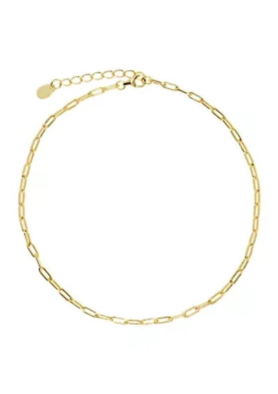 Gold Over Sterling Silver Paperclip Chain Anklet
