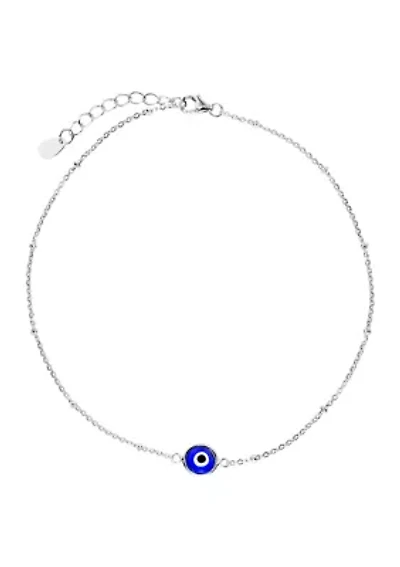 Sterling Silver Evil Eye Curb Bead Chain Anklet