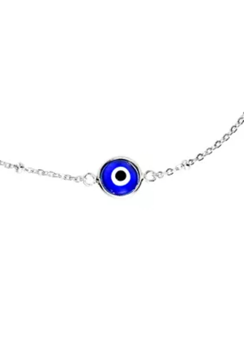 Sterling Silver Evil Eye Curb Bead Chain Anklet