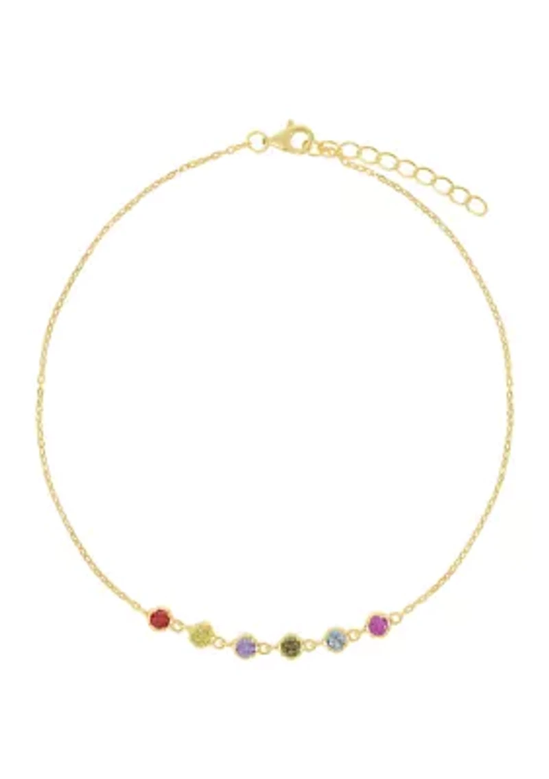 Gold Over Sterling Silver Cubic Zirconia Multi Cable Anklet