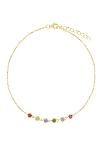 Gold Over Sterling Silver Cubic Zirconia Multi Cable Anklet