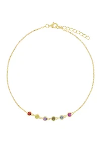 Gold Over Sterling Silver Cubic Zirconia Multi Cable Anklet