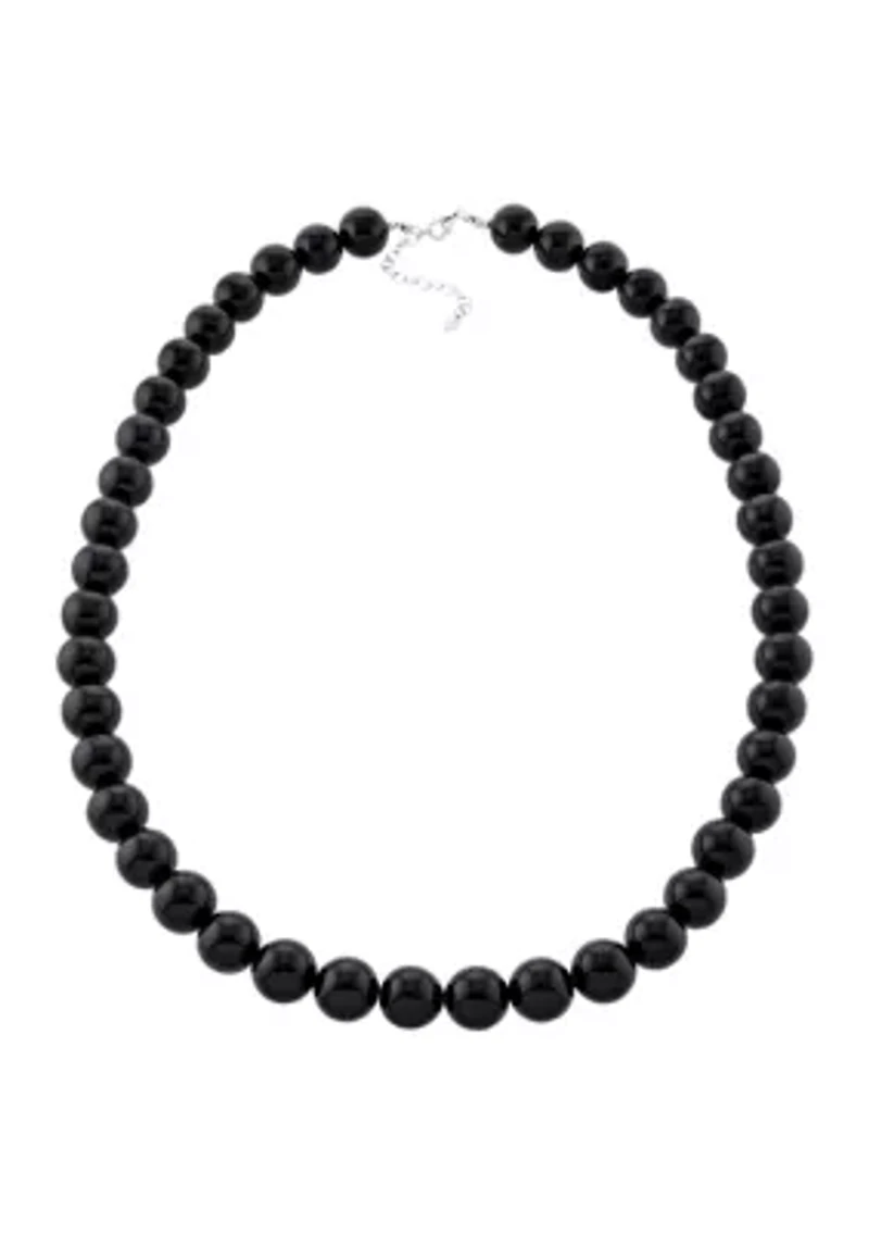 Sterling Silver Black Chalcedony Beaded Necklace